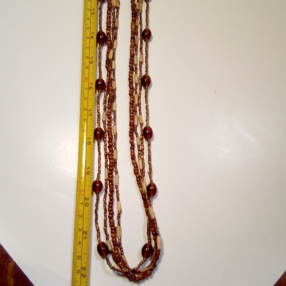 Fashion Necklace Brown Beads Boho Hippie Office Multi Strand Lobster Claw Clasp - Picture 8 of 8